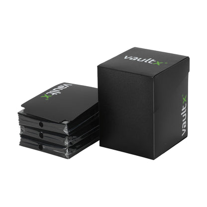 Vault X Large Deck Box with Self-Securing Lid and 150 Easy Shuffle Sleeves - Spacious Portable Holder Fits Over 100 Sleeved Cards - PVC Free Box and Sleeves (Black