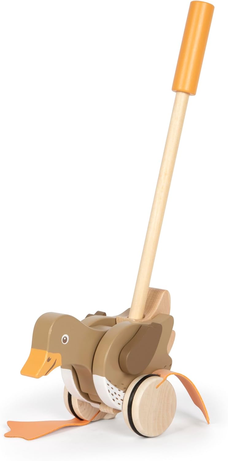 small foot Push-Along Duck, Wood, Moving Head, Helps with Learning, Walking aid, for Kids Aged 18+ Months, 12493, Coloured