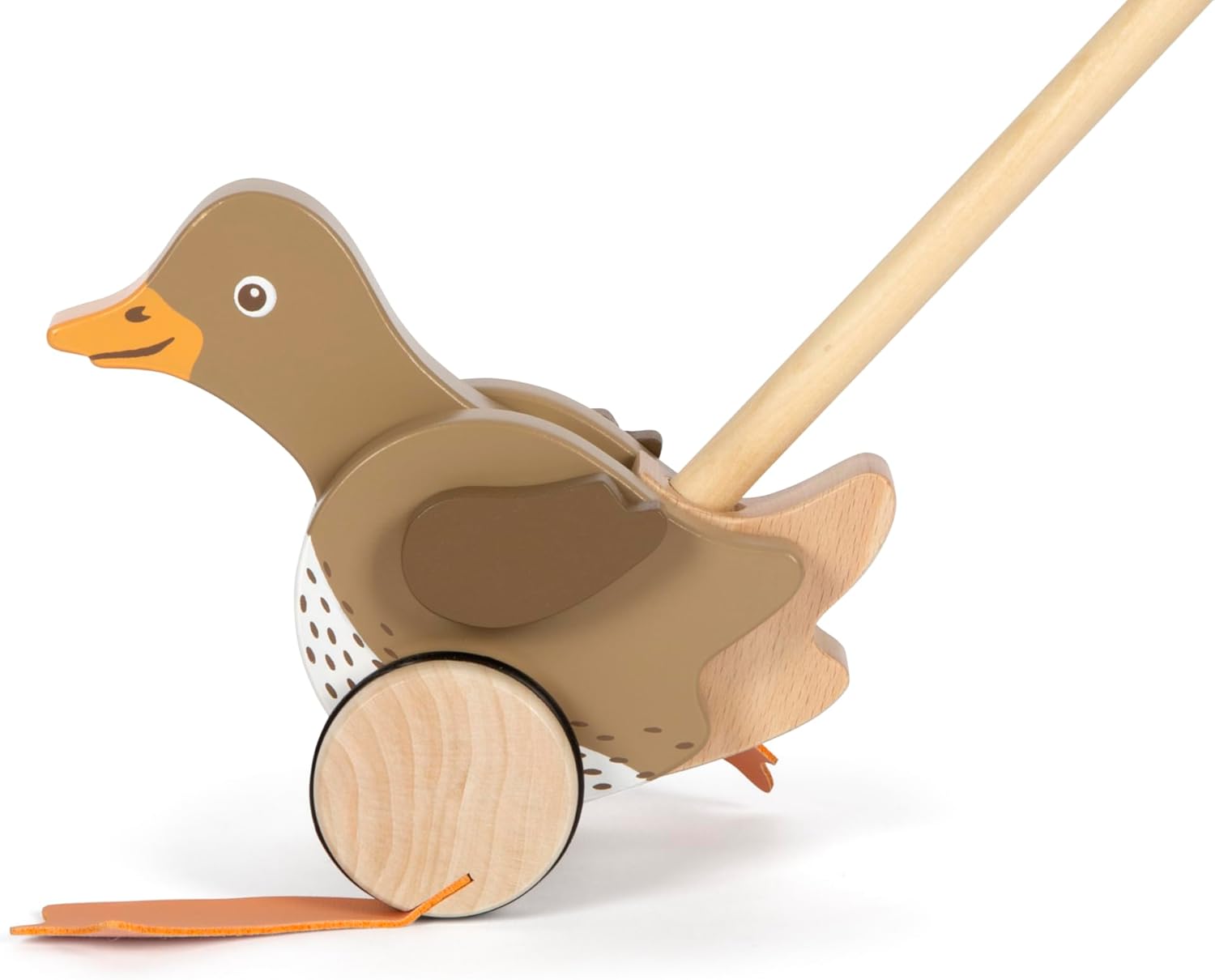 small foot Push-Along Duck, Wood, Moving Head, Helps with Learning, Walking aid, for Kids Aged 18+ Months, 12493, Coloured