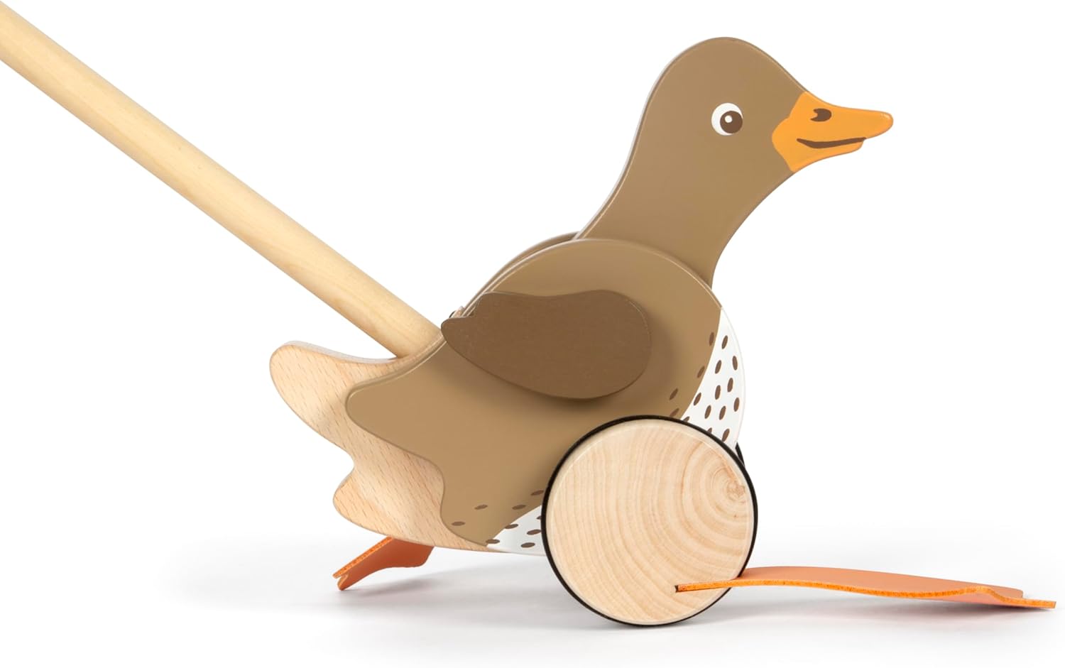 small foot Push-Along Duck, Wood, Moving Head, Helps with Learning, Walking aid, for Kids Aged 18+ Months, 12493, Coloured