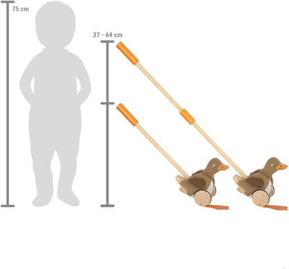 small foot Push-Along Duck, Wood, Moving Head, Helps with Learning, Walking aid, for Kids Aged 18+ Months, 12493, Coloured