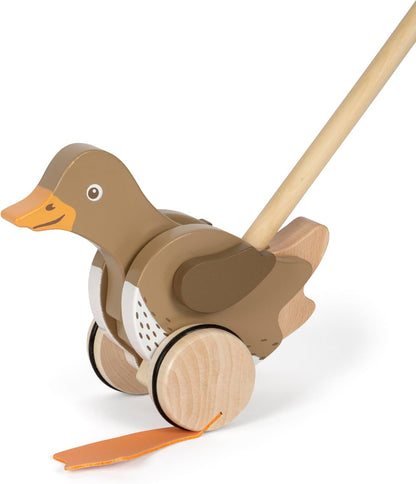 small foot Push-Along Duck, Wood, Moving Head, Helps with Learning, Walking aid, for Kids Aged 18+ Months, 12493, Coloured
