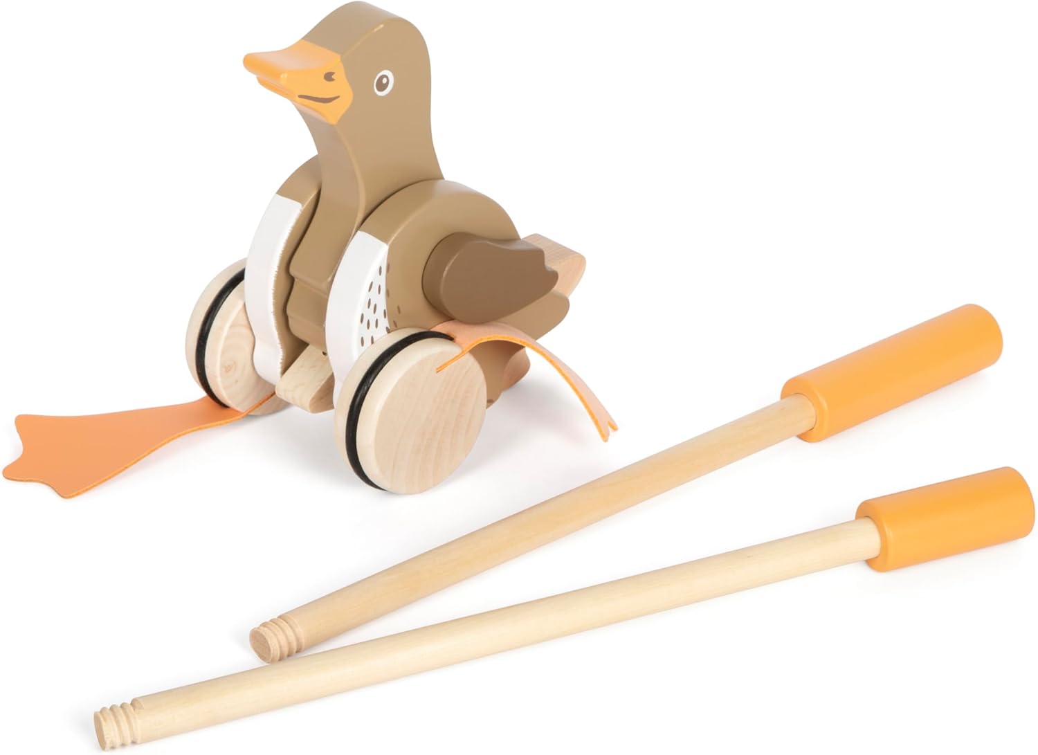 small foot Push-Along Duck, Wood, Moving Head, Helps with Learning, Walking aid, for Kids Aged 18+ Months, 12493, Coloured