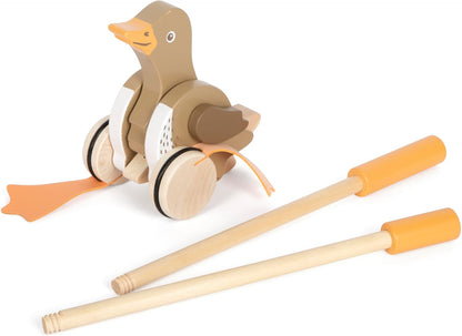small foot Push-Along Duck, Wood, Moving Head, Helps with Learning, Walking aid, for Kids Aged 18+ Months, 12493, Coloured