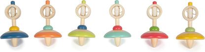 small foot houten tol met touwtje, 12 kleurrijke houten tollen, ideaal cadeau voor kinderen vanaf 3 jaar, 12605