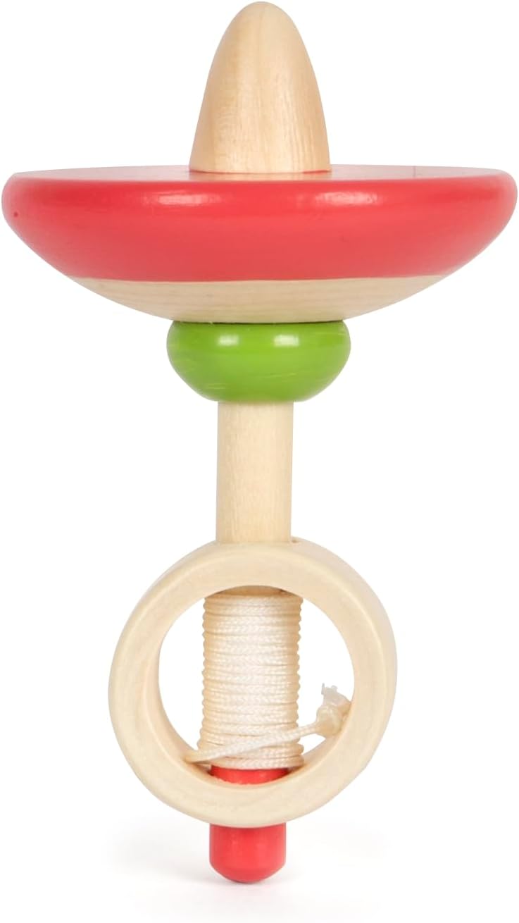 small foot houten tol met touwtje, 12 kleurrijke houten tollen, ideaal cadeau voor kinderen vanaf 3 jaar, 12605