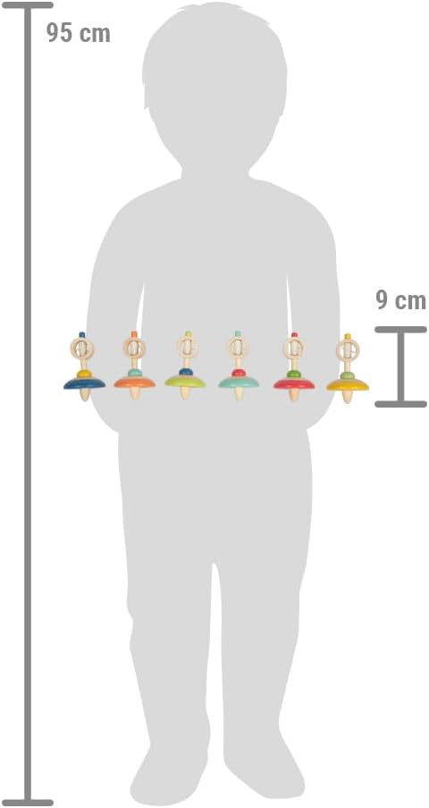 small foot houten tol met touwtje, 12 kleurrijke houten tollen, ideaal cadeau voor kinderen vanaf 3 jaar, 12605