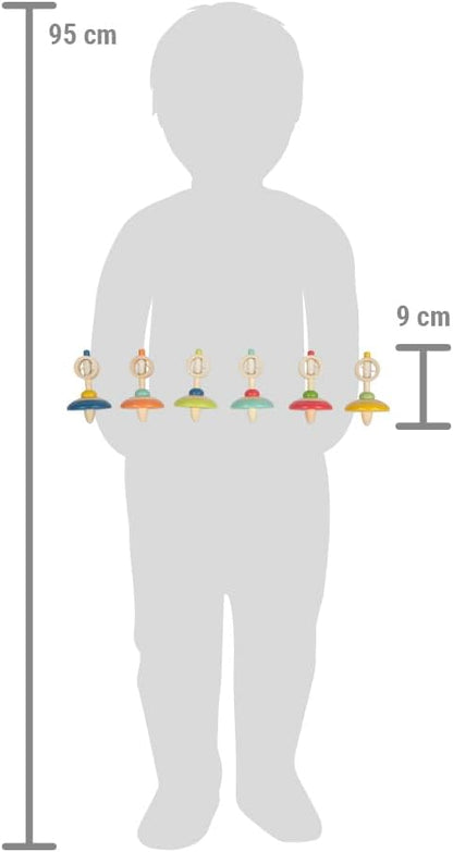small foot houten tol met touwtje, 12 kleurrijke houten tollen, ideaal cadeau voor kinderen vanaf 3 jaar, 12605