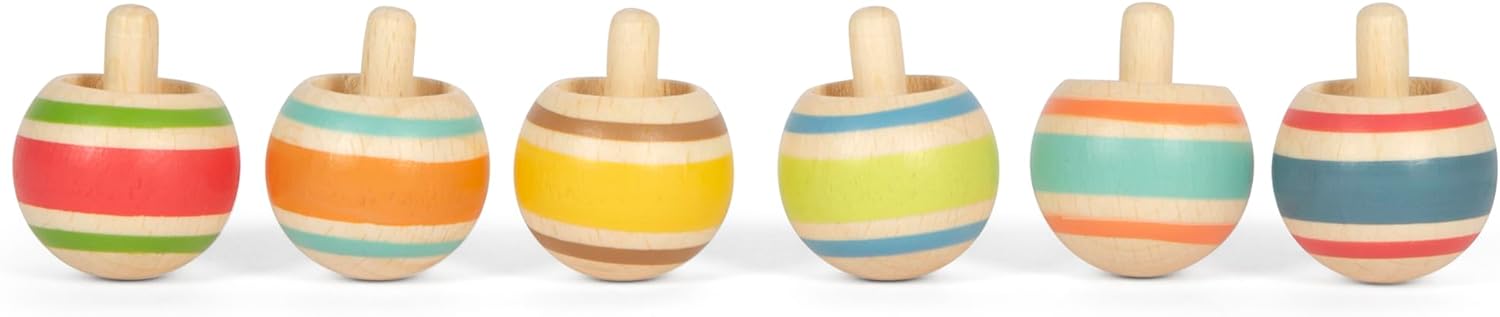 small foot Wendekreisel-Set aus Holz, ideales Mitbringel, 6 Kreisel, Beschäftigung für Kinder ab 3 Jahren, 12606