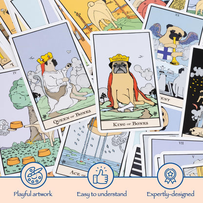 Thames & Kosmos Pug Tarot, Tarot Cards with Funny Dog Illustrations, Easy-to-Use Tarot Cards Deck, Family Games for Adults and Kids, Age 12+
