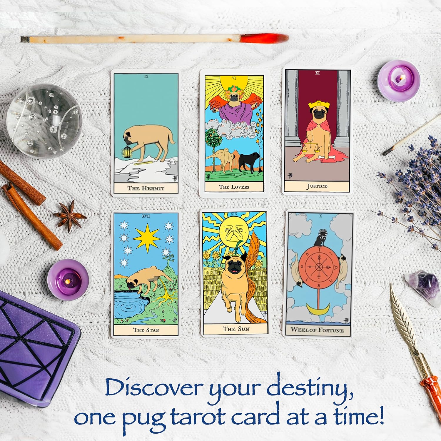 Thames & Kosmos Pug Tarot, Tarot Cards with Funny Dog Illustrations, Easy-to-Use Tarot Cards Deck, Family Games for Adults and Kids, Age 12+