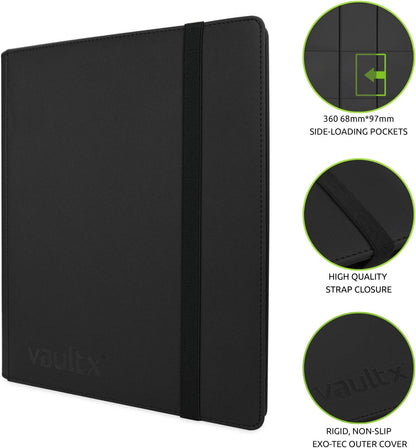 Vault X Premium Exo-Tec Strap Binder - 9 Pocket Trading Card Album Folder - 360 Side Loading Pocket Binder for TCG (Black
