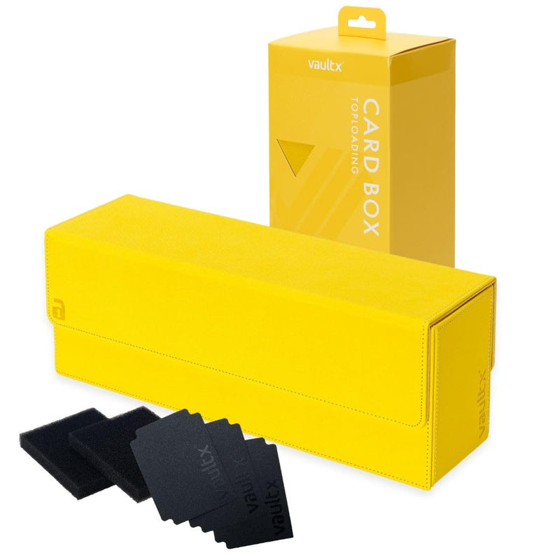 Vault X Exo-Tec Card Box 450+ Storage with Detachable Magnetic Lid, Dividers & Foam Fillers to Organize Deck Boxes, Toploaders, TCG/CCG & Sports Cards (Yellow