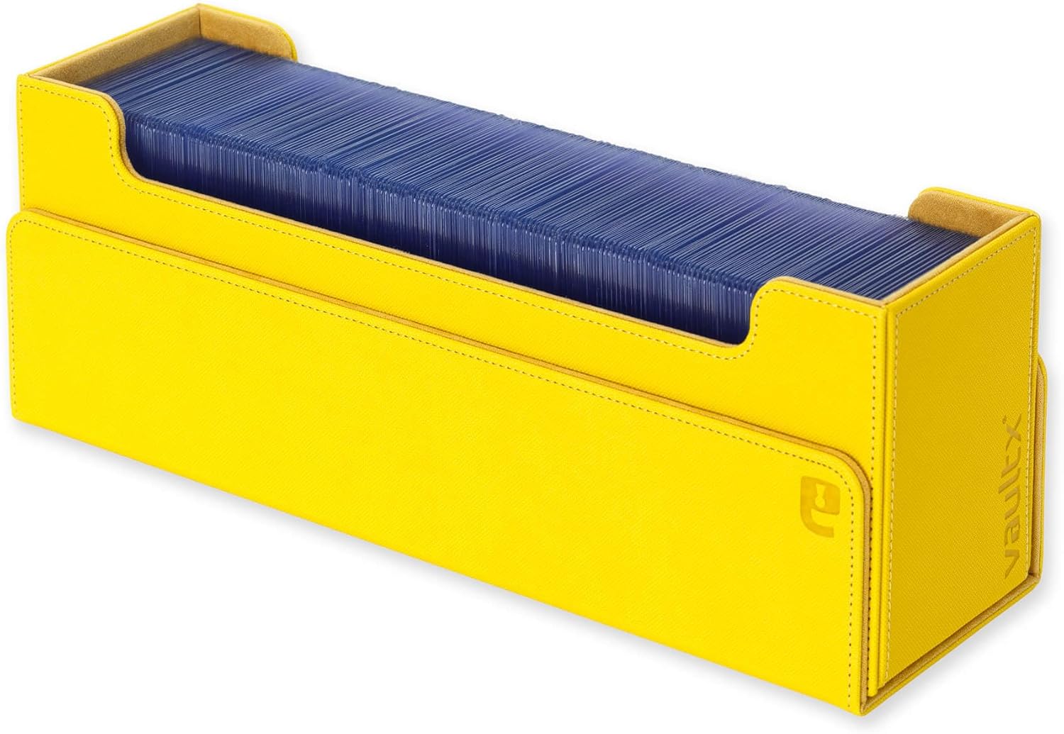 Vault X Exo-Tec Card Box 450+ Storage with Detachable Magnetic Lid, Dividers & Foam Fillers to Organize Deck Boxes, Toploaders, TCG/CCG & Sports Cards (Yellow