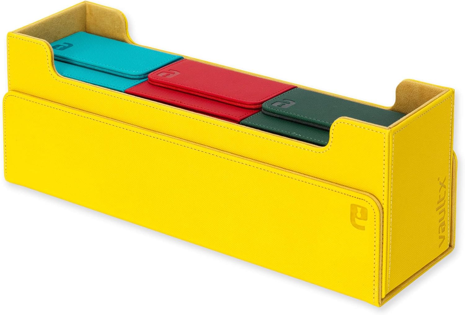 Vault X Exo-Tec Card Box 450+ Storage with Detachable Magnetic Lid, Dividers & Foam Fillers to Organize Deck Boxes, Toploaders, TCG/CCG & Sports Cards (Yellow