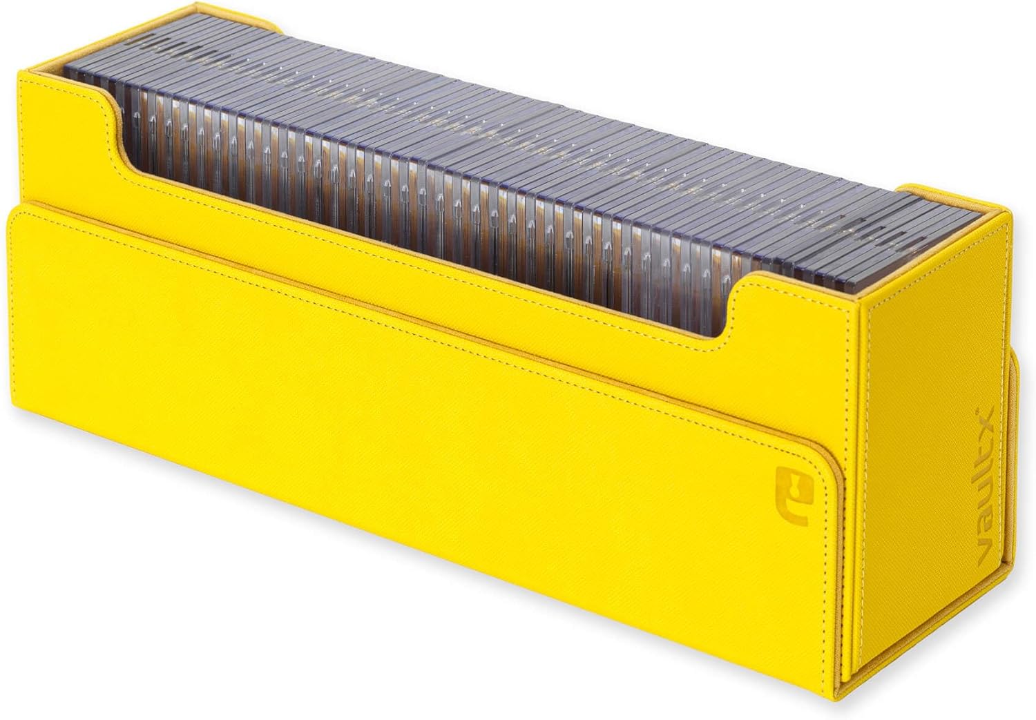 Vault X Exo-Tec Card Box 450+ Storage with Detachable Magnetic Lid, Dividers & Foam Fillers to Organize Deck Boxes, Toploaders, TCG/CCG & Sports Cards (Yellow