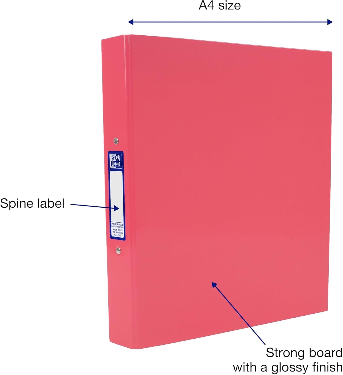 Oxford Premium A4 Ring Binder, Pink Single Folder, 25mm