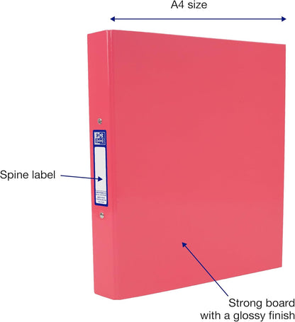 Oxford Premium A4 Ring Binder, Pink Single Folder, 25mm