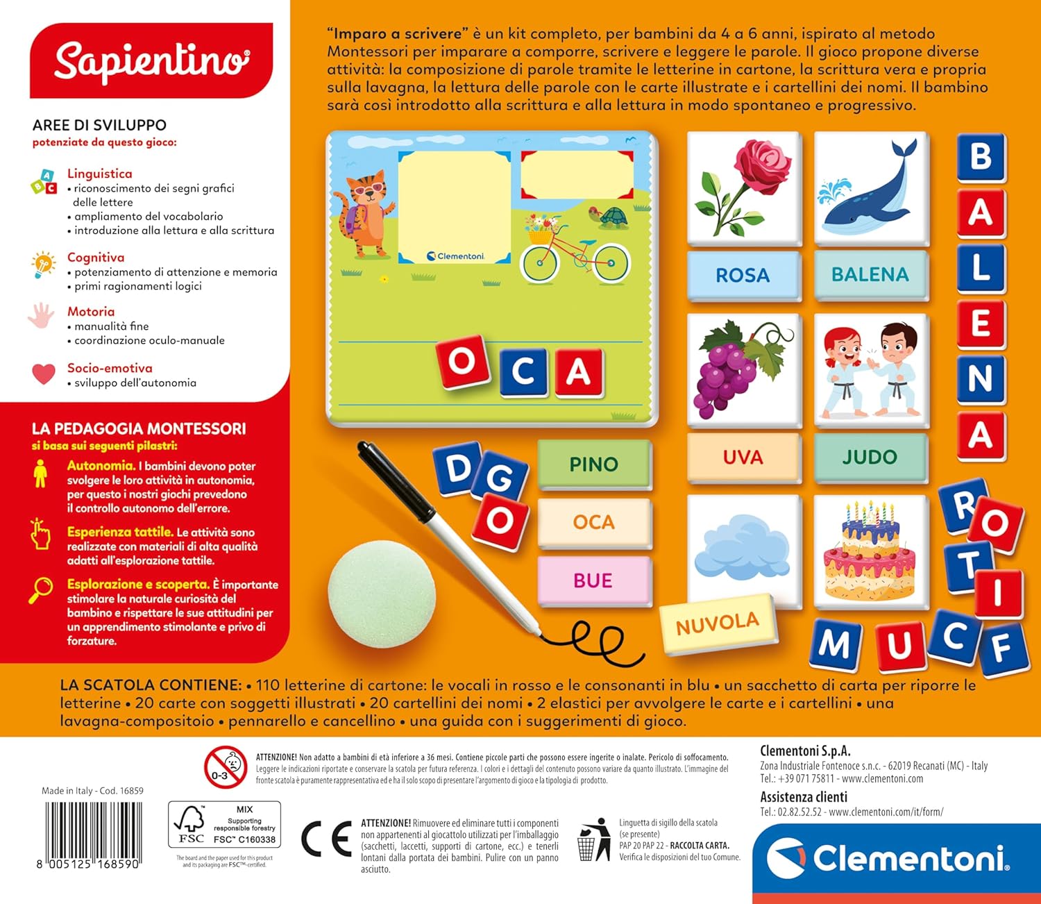 Clementoni Educativi Giochi Sapientino Montessori - Imparo A Scrivere