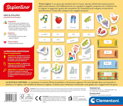 Clementoni - Sapientino Primo Montessori 3 Years, Educational Game for Learning, English Flashcards for Children, Language Development, Learning Made in Italy, 16868, Multi-Colour