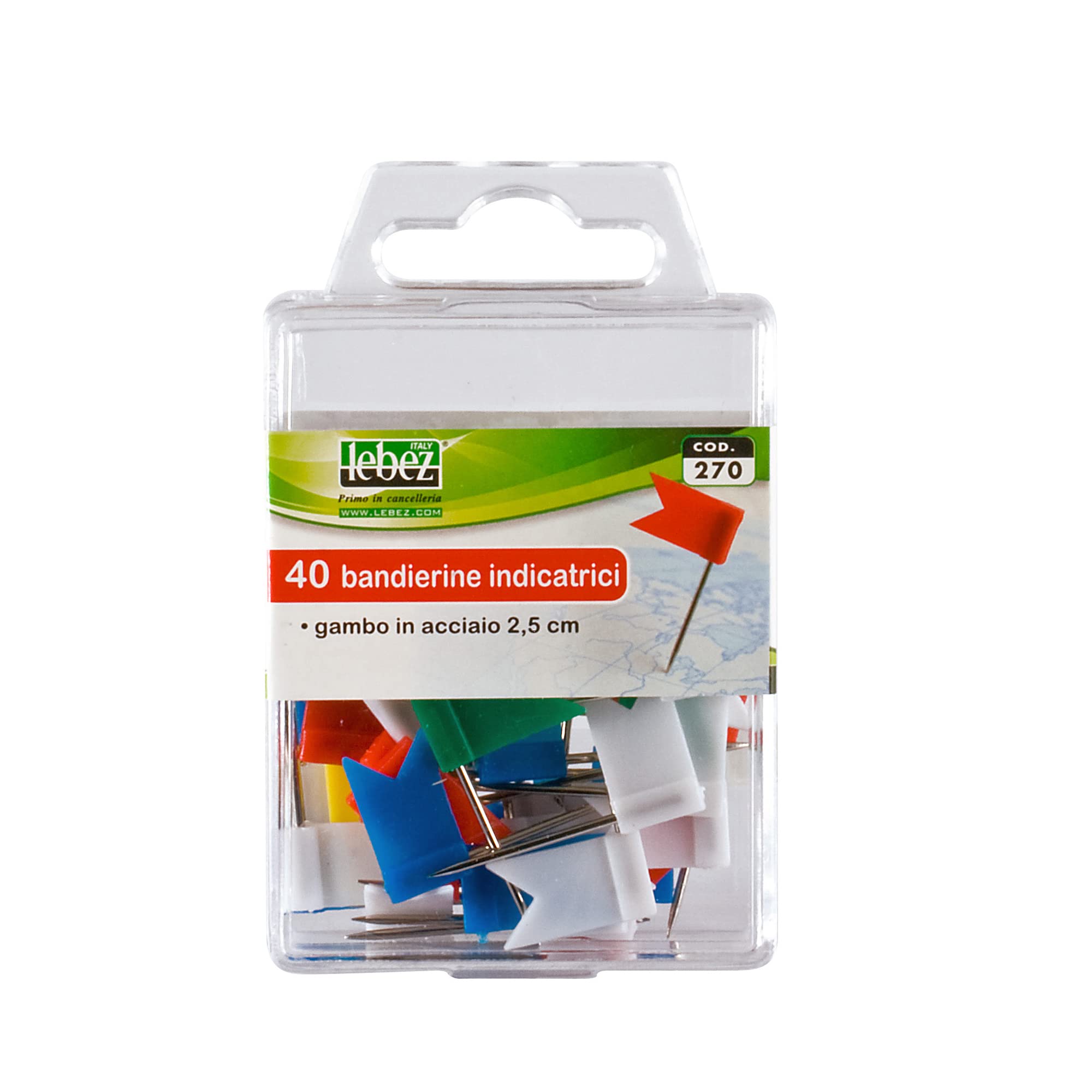 Pins with 40 Coloured Plastic Flags, 1 Piece