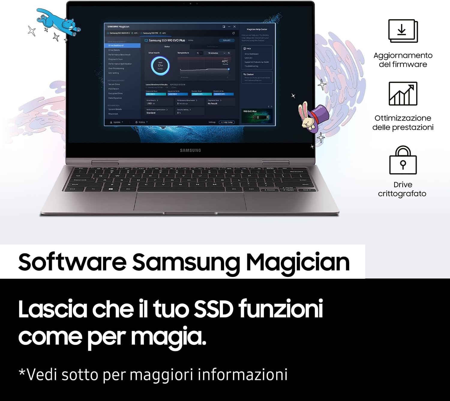 Samsung 990 EVO Plus, 1TB, PCIe 4.0 x4 / 5.0 x2, NVMe2.0 (up to 7150 MB/s), NVMe M.2 (2280), Internal Solid State Drive (SSD), MZ-V9S1T0BW