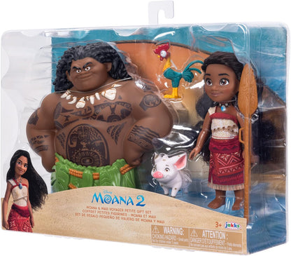 Moana 2 Disney’s Doll Playset Maui Voyager Petite Dolls Gift Set by Jakks Pacific, Stands 6” / 15 cm Tall, Includes Maui, Pua, & Heihei, Suggested for Ages 3+
