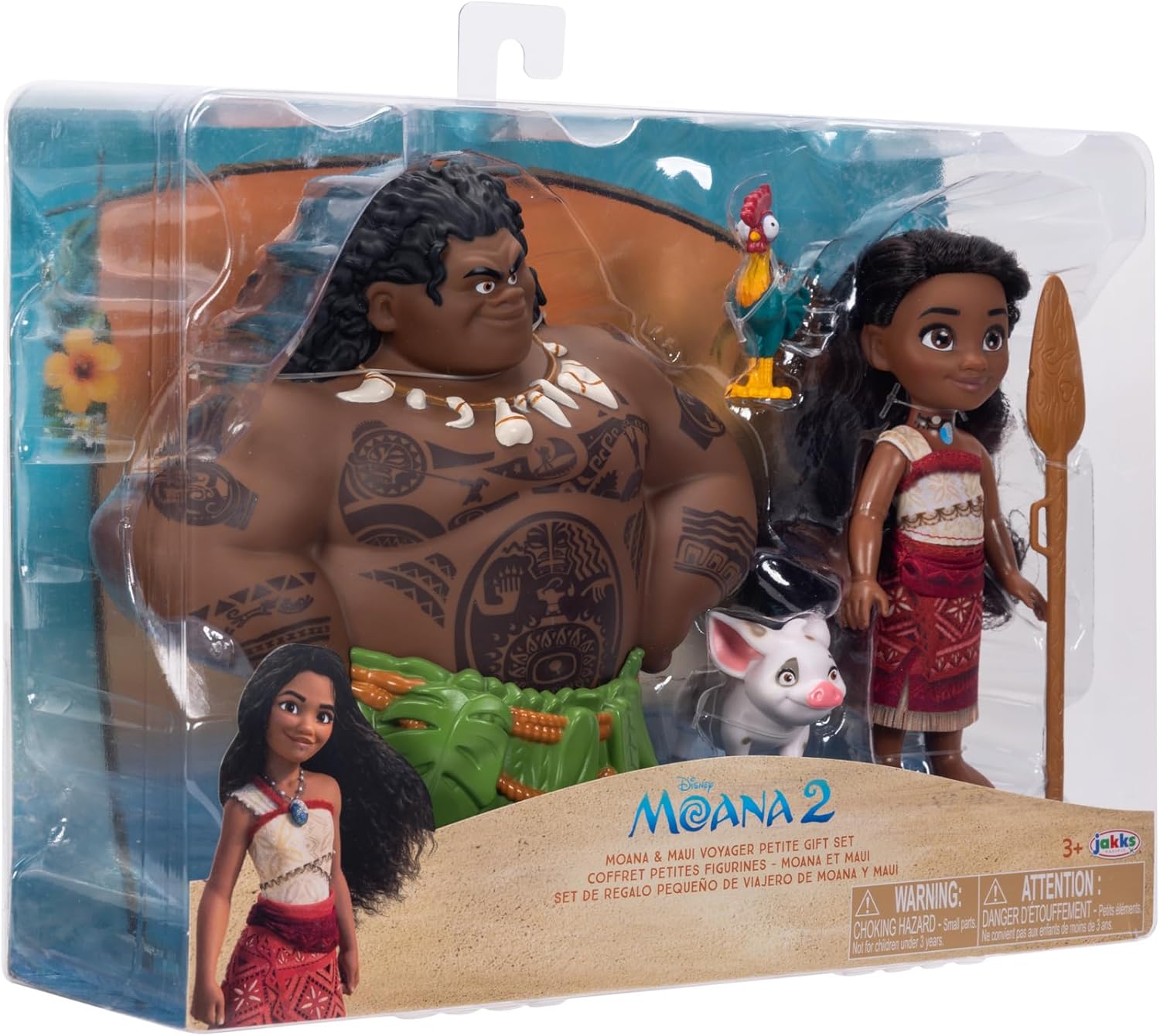 Moana 2 Disney’s Doll Playset Maui Voyager Petite Dolls Gift Set by Jakks Pacific, Stands 6” / 15 cm Tall, Includes Maui, Pua, & Heihei, Suggested for Ages 3+