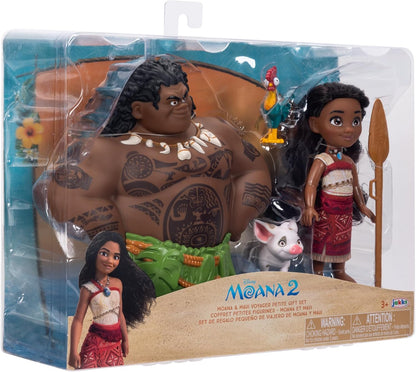 Moana 2 Disney’s Doll Playset Maui Voyager Petite Dolls Gift Set by Jakks Pacific, Stands 6” / 15 cm Tall, Includes Maui, Pua, & Heihei, Suggested for Ages 3+
