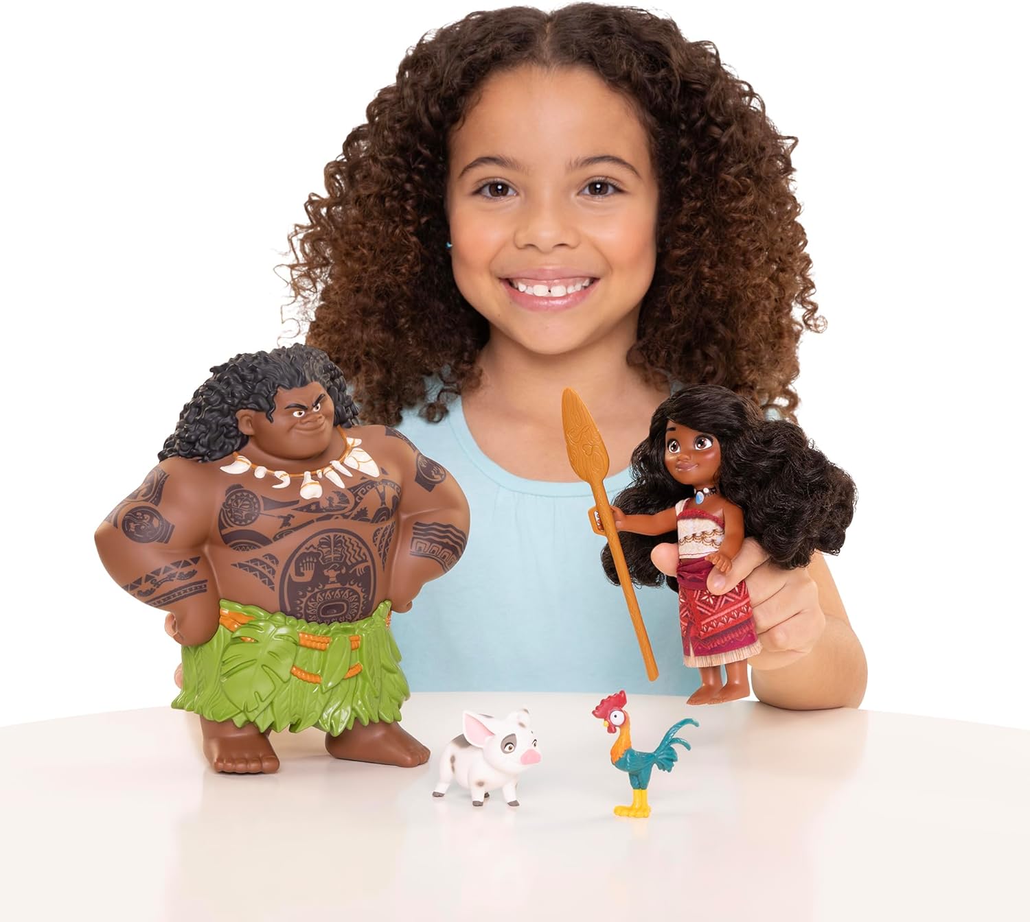 Moana 2 Disney’s Doll Playset Maui Voyager Petite Dolls Gift Set by Jakks Pacific, Stands 6” / 15 cm Tall, Includes Maui, Pua, & Heihei, Suggested for Ages 3+