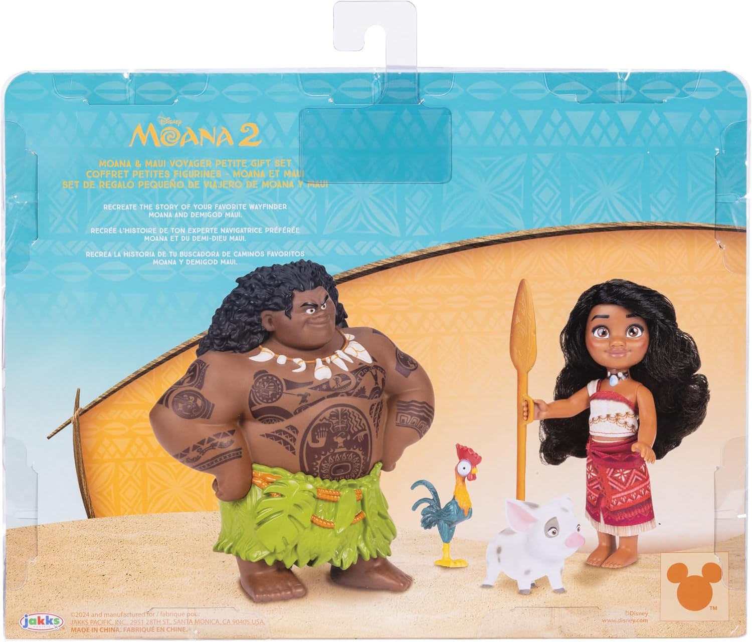 Moana 2 Disney’s Doll Playset Maui Voyager Petite Dolls Gift Set by Jakks Pacific, Stands 6” / 15 cm Tall, Includes Maui, Pua, & Heihei, Suggested for Ages 3+