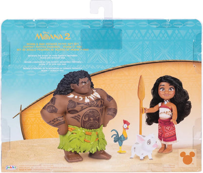 Moana 2 Disney’s Doll Playset Maui Voyager Petite Dolls Gift Set by Jakks Pacific, Stands 6” / 15 cm Tall, Includes Maui, Pua, & Heihei, Suggested for Ages 3+