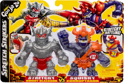 Heroes of Goo Jit Zu Coffret Duel Stretch Strikers, 2 Combattants élastiques, Chevalier Blazagon Élastique vs Corruptagon Souple, s’étirent Jusqu’à 3 Fois Leur Taille
