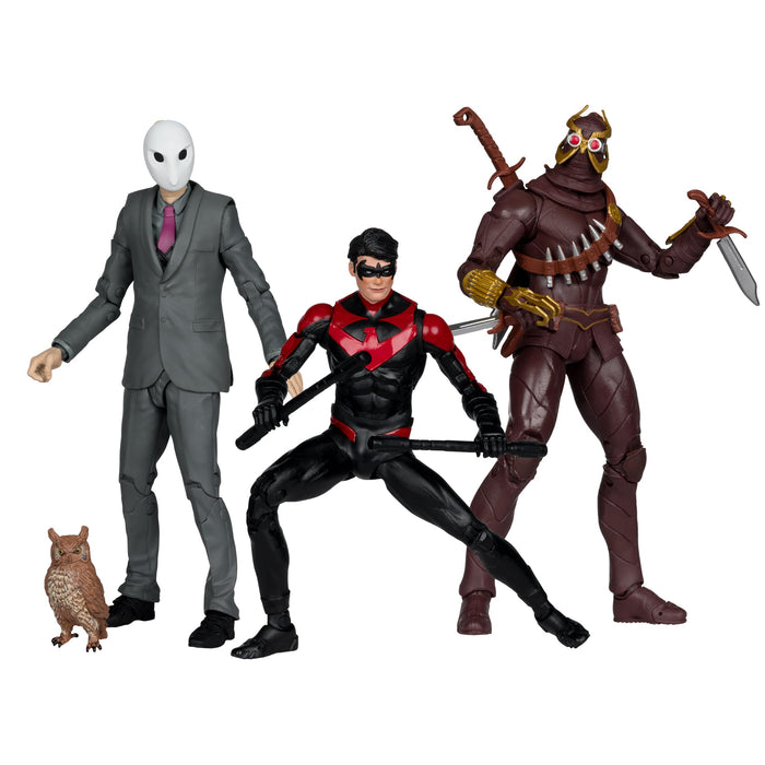 McFarlane Toys - DC Multiverse Nightwing vs Talon & Owl - Figura de 7 pulgadas, 3 unidades, etiqueta dorada
