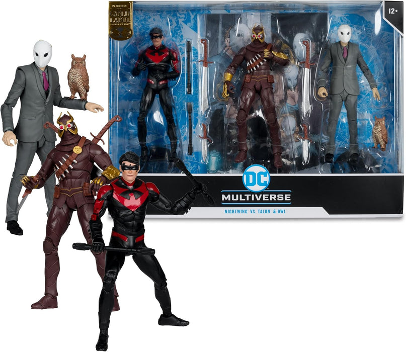 McFarlane Toys - DC Multiverse Nightwing vs Talon & Owl - Figura de 7 pulgadas, 3 unidades, etiqueta dorada