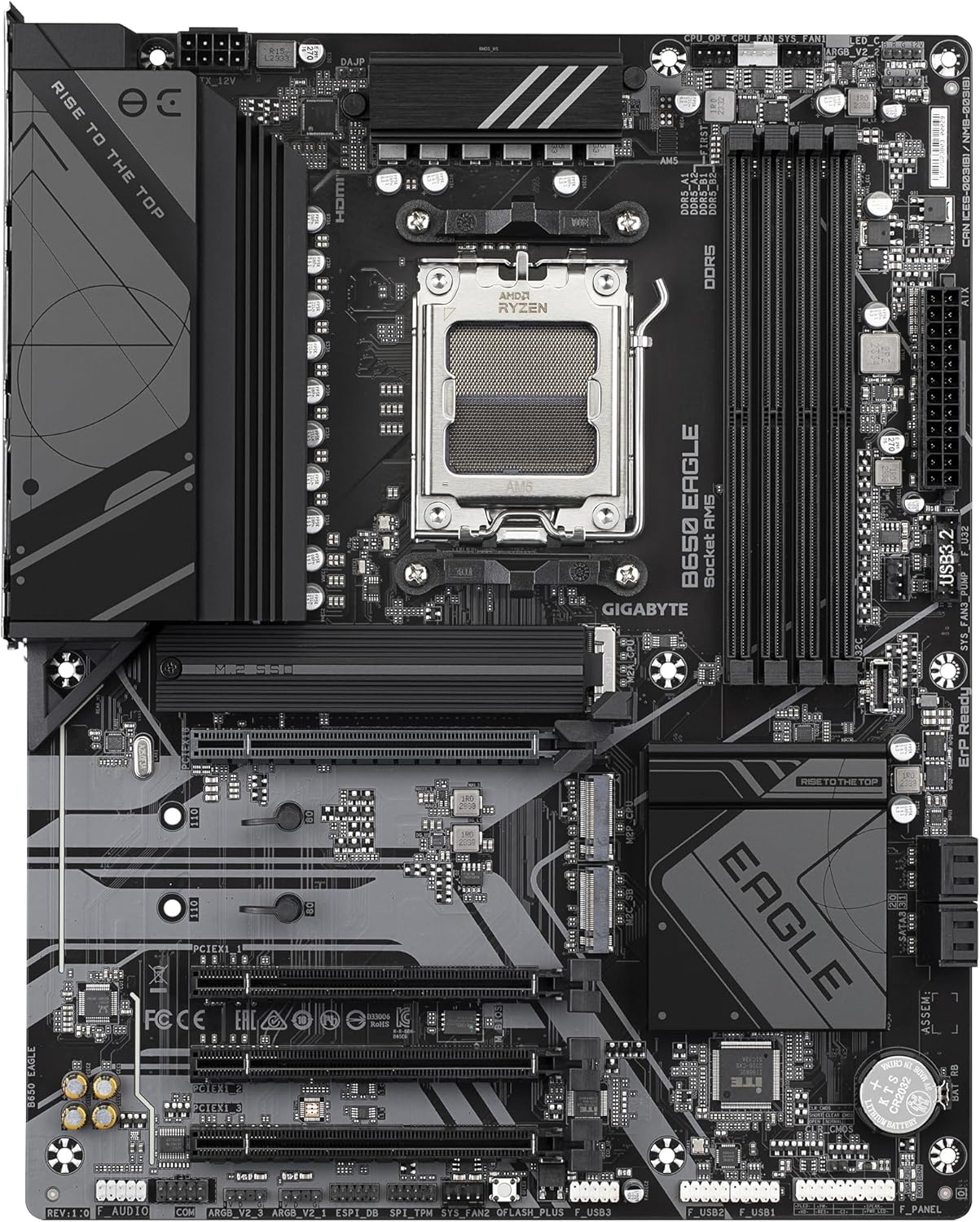 GIGABYTE B650 EAGLE Motherboard - Supports AMD Ryzen 9000 CPUs- 12+2+2 Phases Digital VRM- up to 7600MHz DDR5 (OC)- 1xPCIe 5.0 + 2xPCIe 4.0 M.2- GbE LAN- USB 3.2 Gen2
