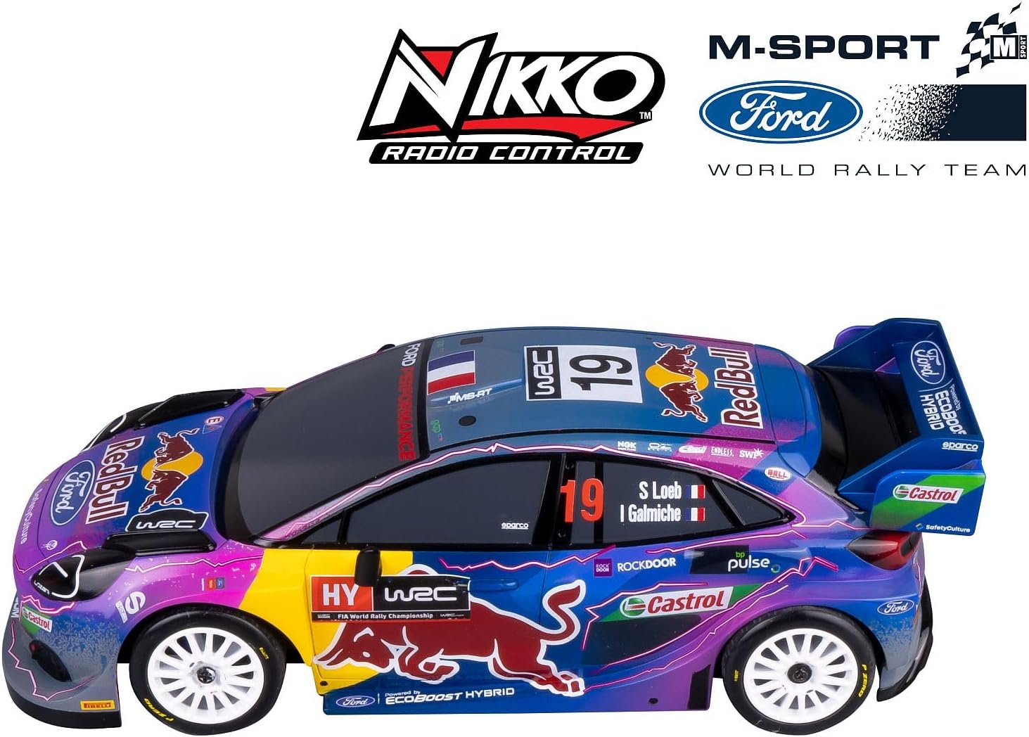 Nikko 10401/10400 Ferngesteuertes Auto Red Bull Sport Ford Puma 28 cm, with Extra Set Tyres and Screwdriver, RC Rally Car with 2.4 GHz Remote Control, 30 m Range, from 6 Years, Design, Normal