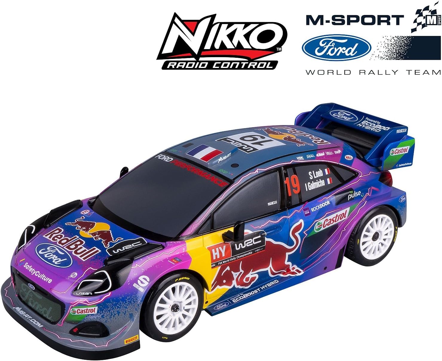 Nikko 10401/10400 Ferngesteuertes Auto Red Bull Sport Ford Puma 28 cm, with Extra Set Tyres and Screwdriver, RC Rally Car with 2.4 GHz Remote Control, 30 m Range, from 6 Years, Design, Normal