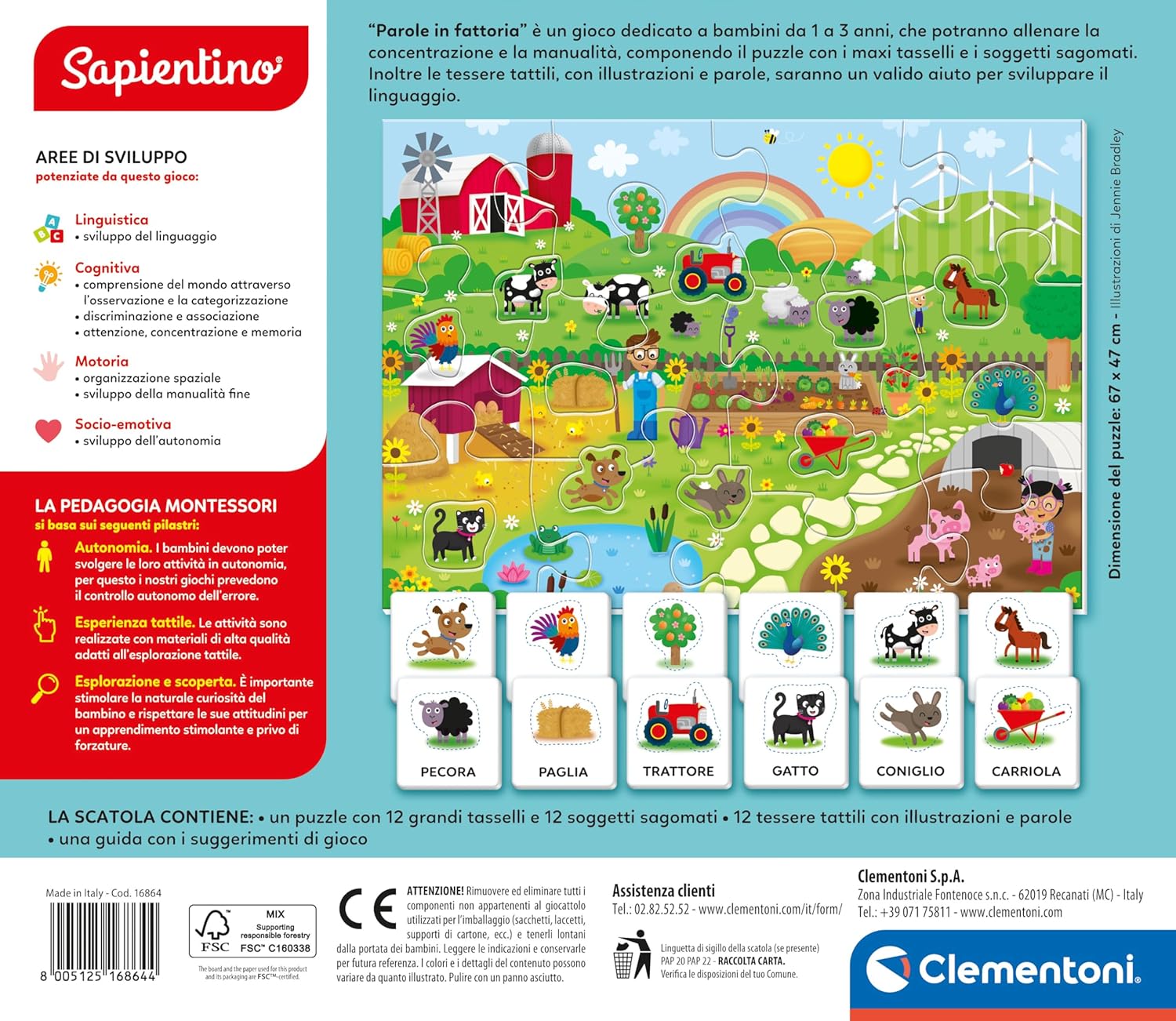 Clementoni - Sapientino Fattoria 1 Year Flashcards, Flashcards for Children, Montessori Game to Learn New Words, in Italian, Made in Italy, 16864, Multi-Colour