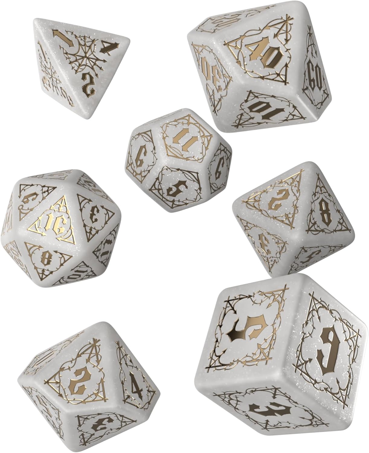 Q-Workshop Bloodsucker Shimmering White & Gold Dice Set - Dice Board Game - for 1+ Players and Ages 14+