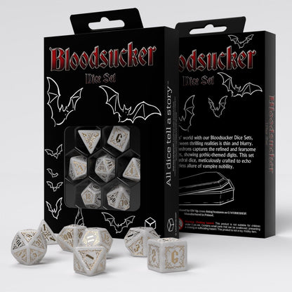 Q-Workshop Bloodsucker Shimmering White & Gold Dice Set - Dice Board Game - for 1+ Players and Ages 14+
