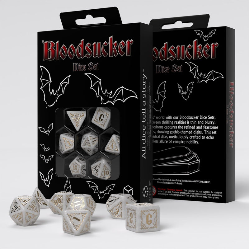 Q-Workshop Bloodsucker Shimmering White & Gold Dice Set - Dice Board Game - for 1+ Players and Ages 14+