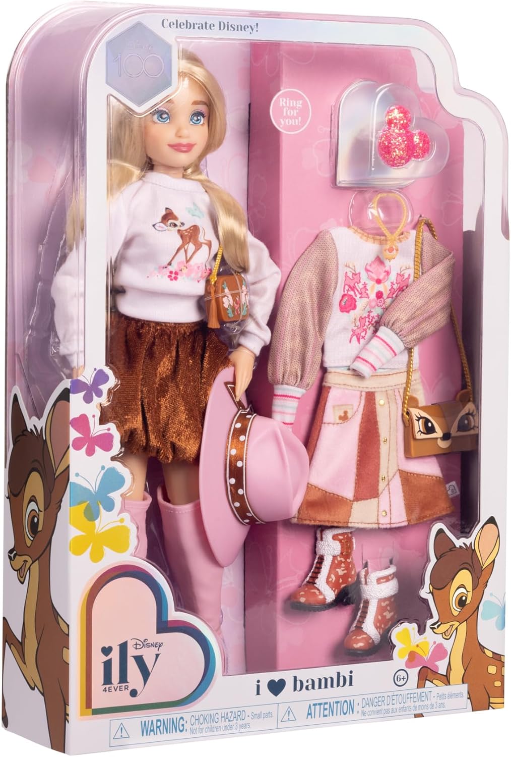 Disney ily 4EVER Fashion Dolls Bambi 30cm/11.5" Tall with 13 Points of Articulation, Two Complete Mix-and-Match Outfits and Glittery Mickey Ring for You For Girls Aged 6+