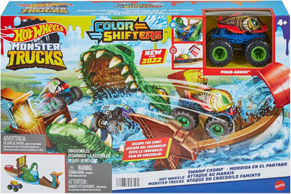 Hot Wheels Monster Trucks Swamp Chomp Playset, Water-Playset with 1 Monster Trucks Color Shifters Truck, Toy for Kids 4 Years Old & Older