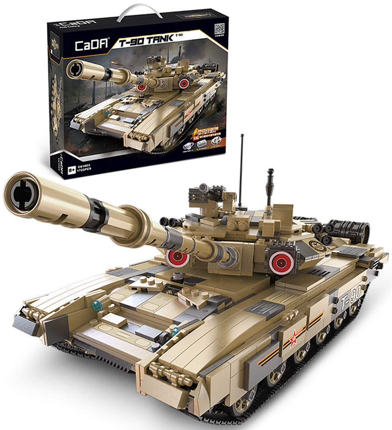 CaDA Russian T-90 Battle Tank 1:21 (45 cm), Sand Colour, 360° Swivel Tower, Upgradeable/Motorisable, 1722 Pieces, C61003W
