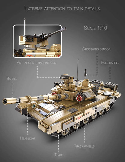 CaDA Russian T-90 Battle Tank 1:21 (45 cm), Sand Colour, 360° Swivel Tower, Upgradeable/Motorisable, 1722 Pieces, C61003W