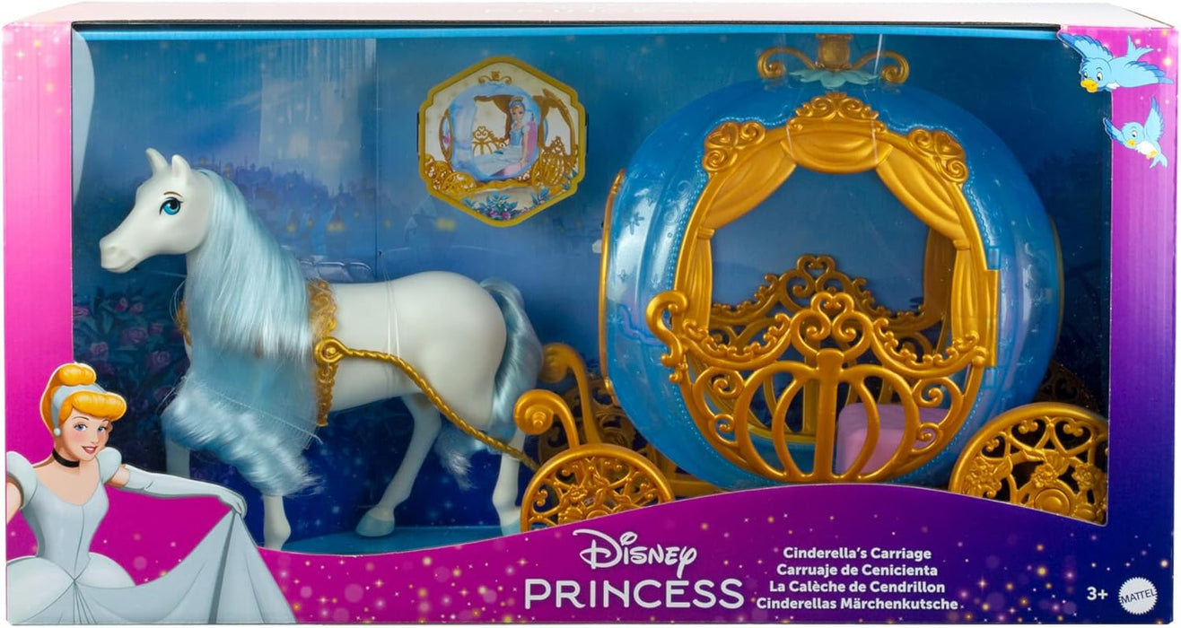 Mattel Disney Princess Cinderella?s Rolling Carriage with Gold Details & White Horse with Brushable Mane & Tail, Inspired by Disney Movie, HYM33