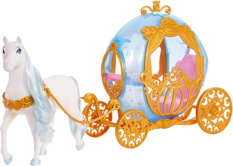 Mattel Disney Princess Cinderella?s Rolling Carriage with Gold Details & White Horse with Brushable Mane & Tail, Inspired by Disney Movie, HYM33