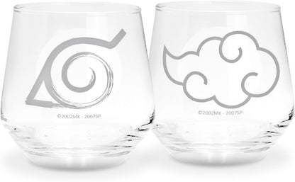 ABYSTYLE Naruto Shippuden Konoha and Akatsuki 10oz Glass Tumbler Set, 2 Piece Anime Manga Drinkware for Home and Kitchen
