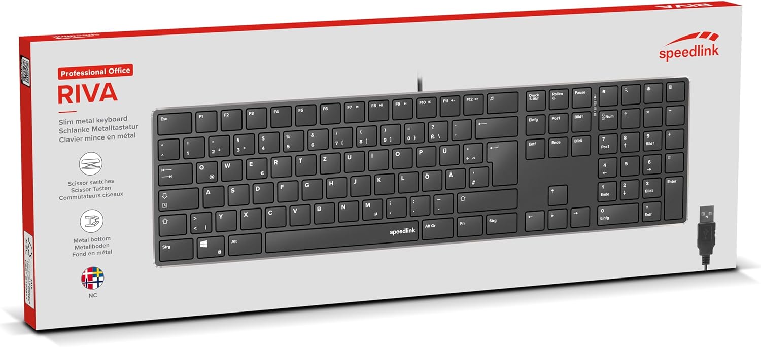 Speedlink - Riva Slim Metal Scissor Keyboard, Black - Nordic Layout